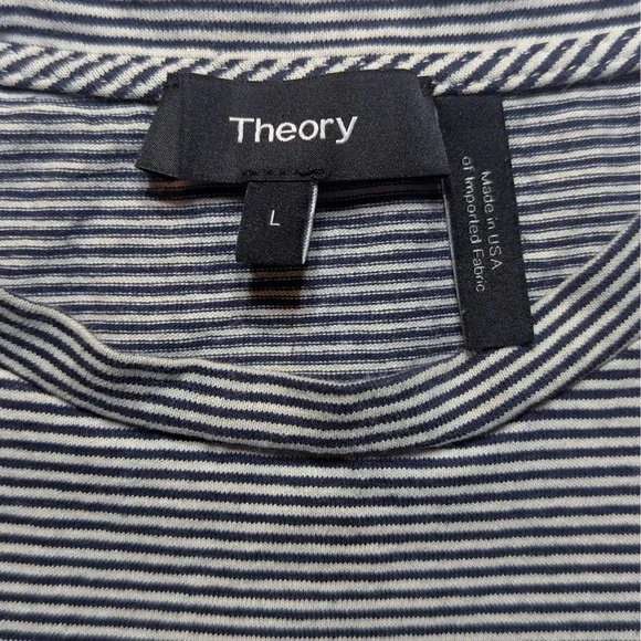 Theory Tiny Tee 2 Striped Baby Tee Navy White Fitted Minimal Cotton USA - Picture 6 of 7